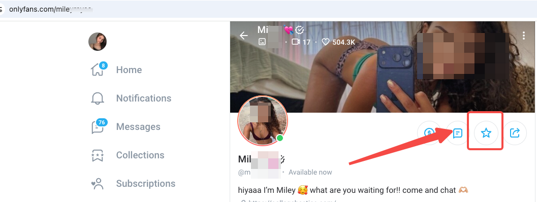 The star button on an OnlyFans creator profile, highlighted beside the profile actions